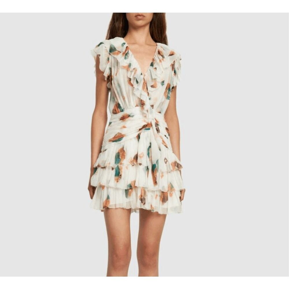 Ulla Johnson Ivory Aubora Zina Crinkle Chiffon Ruffle Mini Dress Women's Size 2